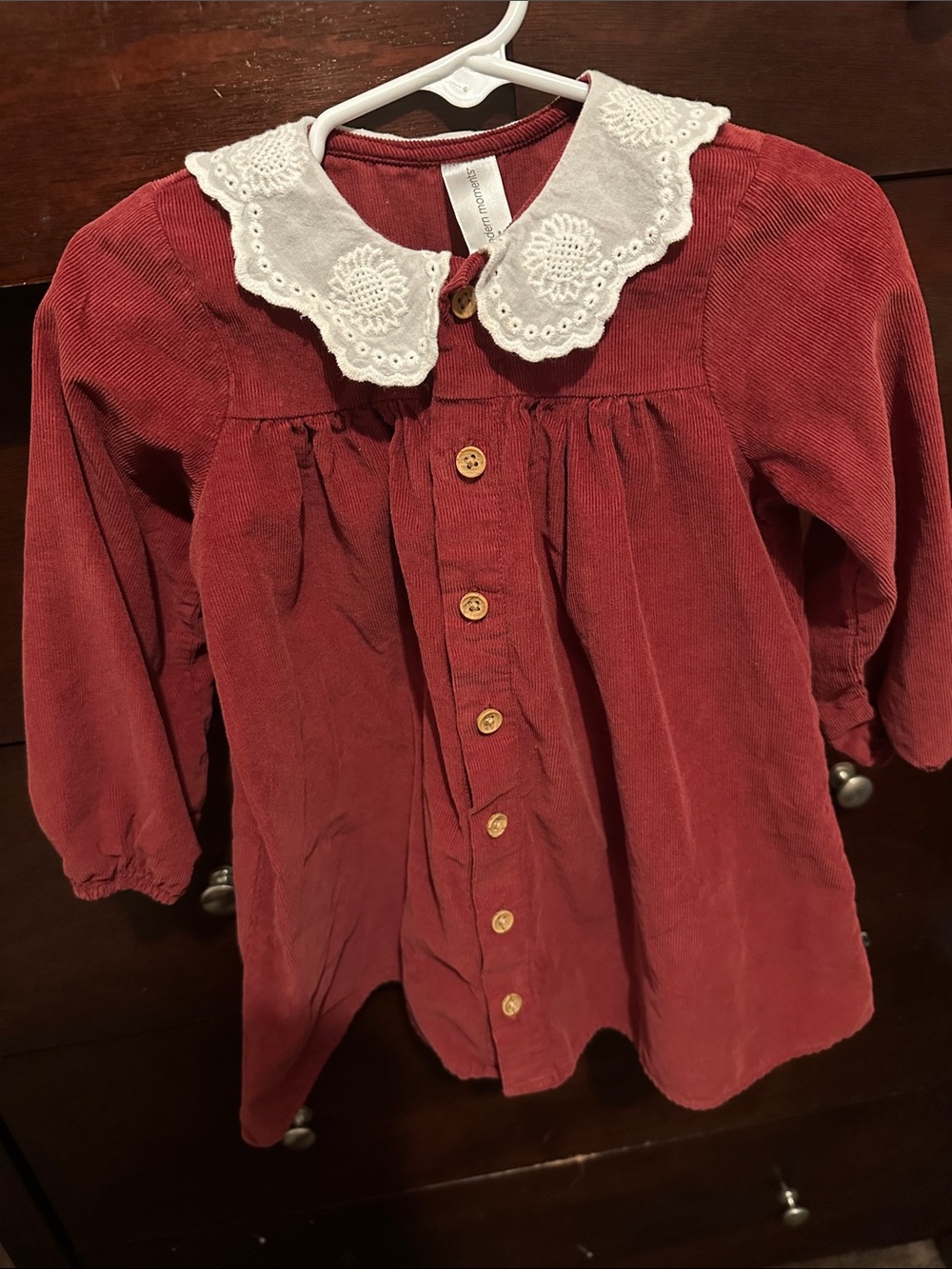 Red Corduroy Button-Front Girls' Dress Top with White L Collar 18-2 NEW! No tag